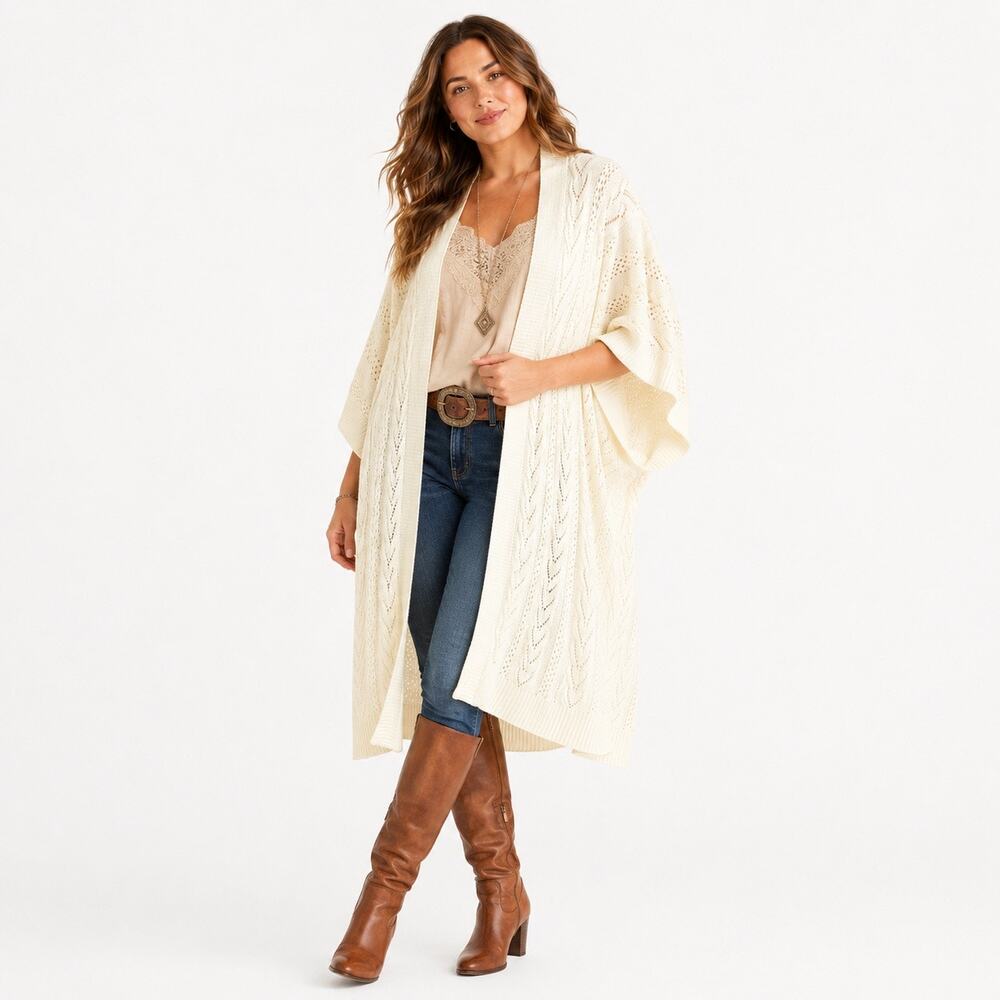 TORRID Ivory Cable Knit Open Front Long Cardigan Sweater Duster Plus Size 3X